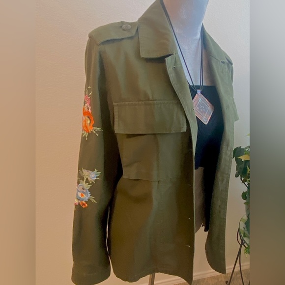 CoffeeShop Jackets & Blazers - Embroidered Olive Green Women's Utility Jacket - Medium